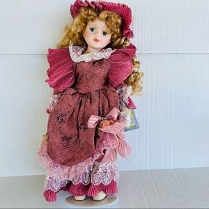 Cathay Collection Antique Porcelain Doll in Box Brand New with Stand 15”